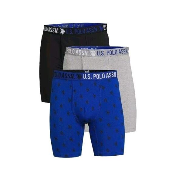 U.S. Polo Assn. Boxer Briefs Men's 3XL Cotton Stretch Mid Leg Underwear 3-Pack - Picture 1 of 6